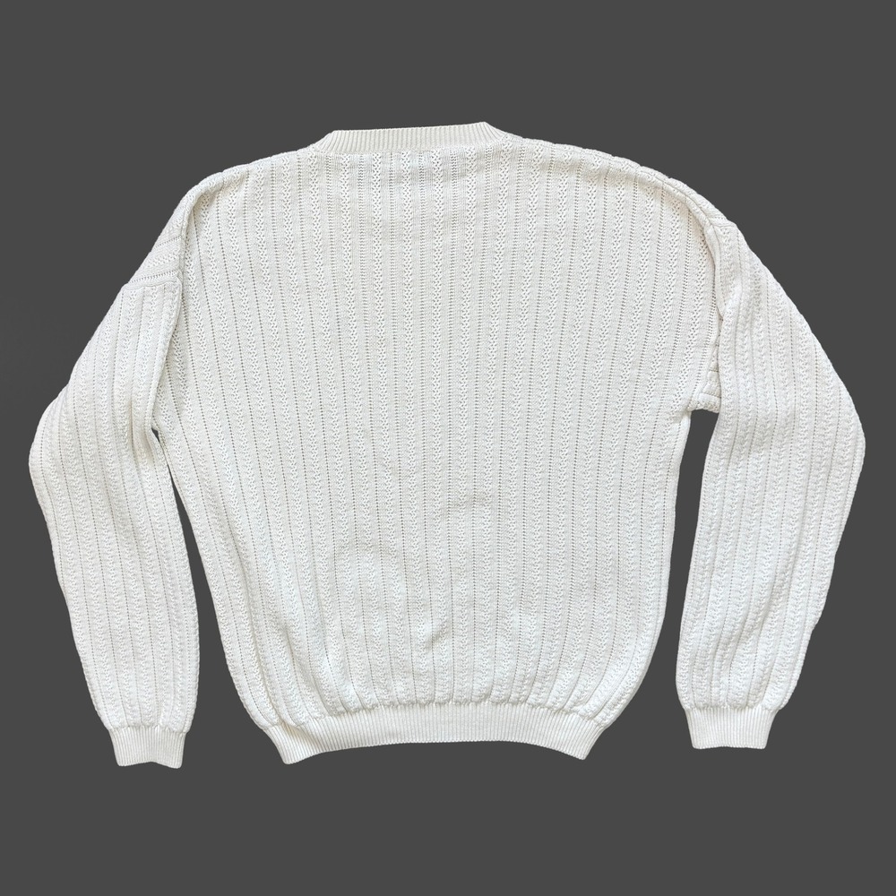 VTG IZOD Ivory Cable Knit Cotton‎ Fisherman Sweater Mens XXL Embroidered Crest - Picture 3 of 6